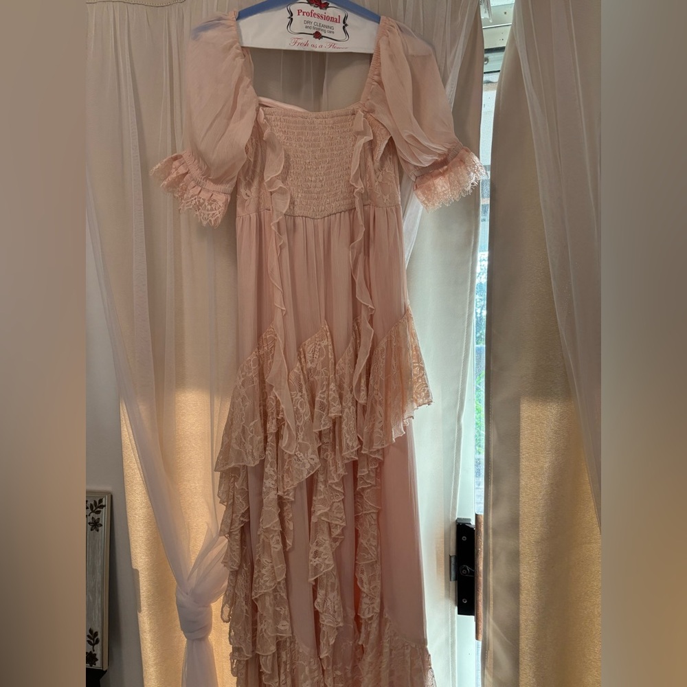 Miss Selfridge Lace Ruffle Maxi Dress In Pink View 6